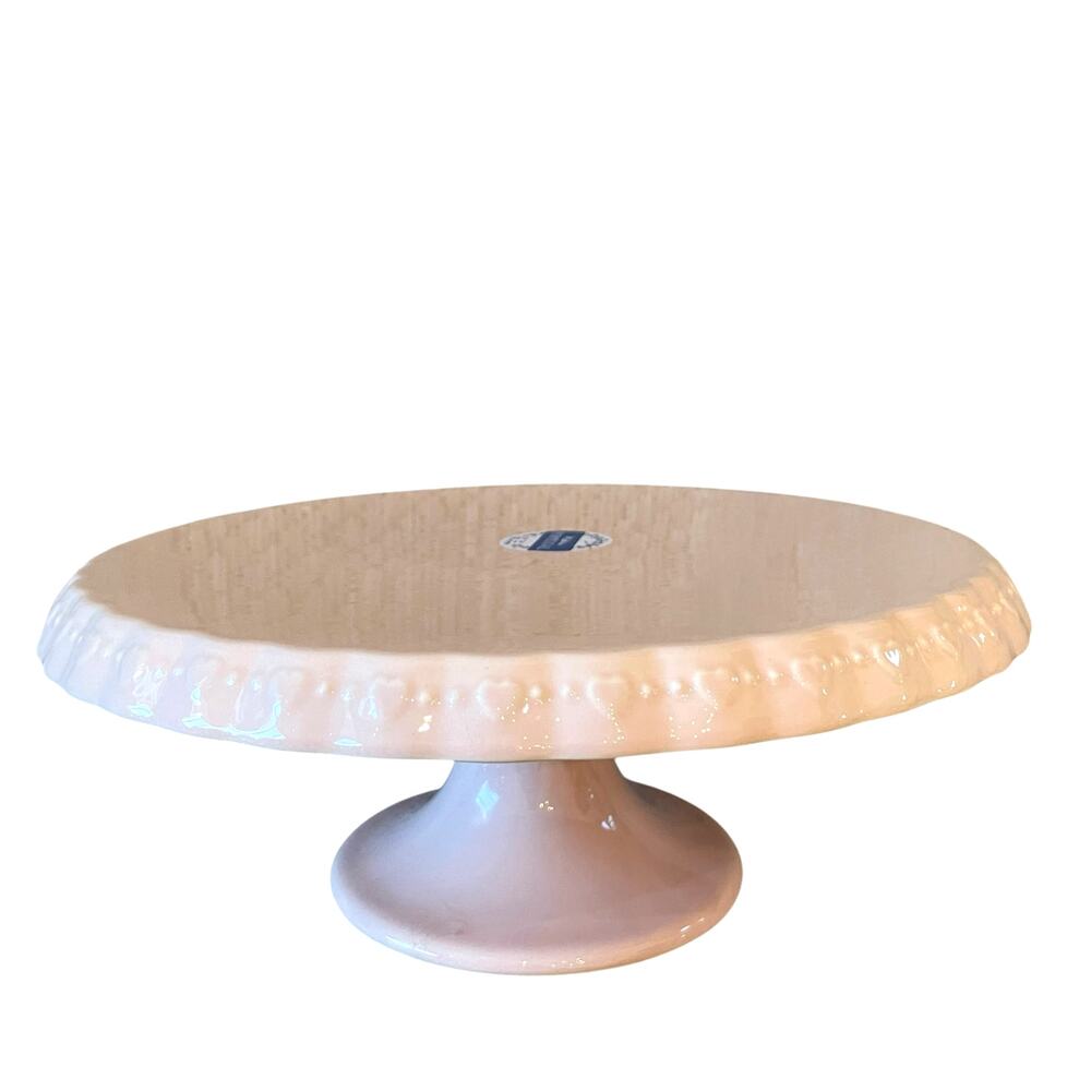 Matceramica Portugal Pastel Pink Heart Embossed Pedestal Cake Stand 11in NEW